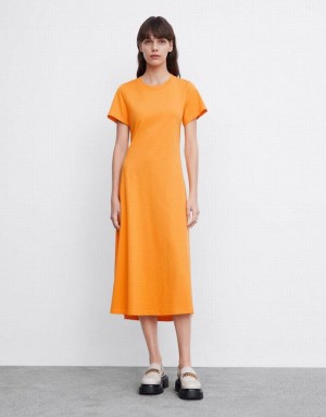 Apricot Urban Revivo Cut Out Back Midi Women's Midi Dress | XLAVBJ-517