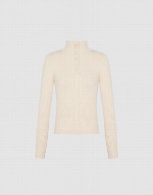 Beige Urban Revivo Button Half Placket Knitted Women's Cardigan | LZEGYK-241