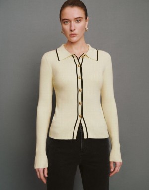 Beige Urban Revivo Contrast Trim Knitted Women's Cardigan | SHOYTK-706