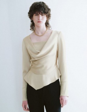 Beige Urban Revivo Cowl Neck Overhead Women's Blouse | MDQGLC-285