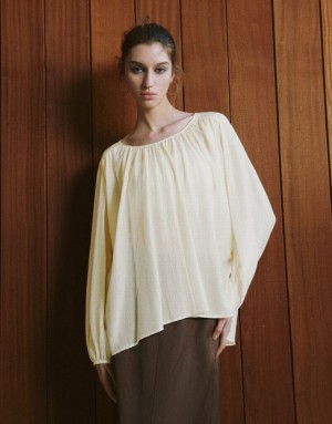 Beige Urban Revivo Crew Neck Overhead Women's Blouse | RLBJAQ-246