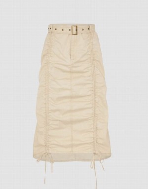 Beige Urban Revivo Ruched A-Line Women's Skirts | BZXNDQ-869