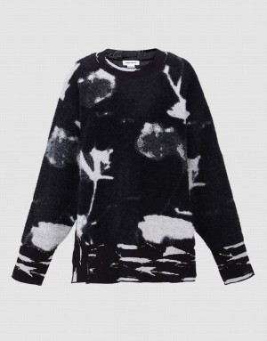 Black Urban Revivo Abstract Print Women's Sweaters | FDMUTH-136