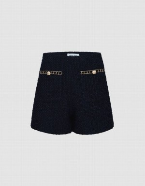 Black Urban Revivo Boucle Sequin Detail Women's Shorts | CDXSEA-427