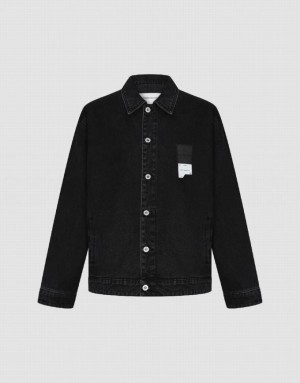 Black Urban Revivo Button Up Men's Denim Jackets | BWLYVC-317