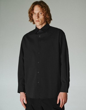 Black Urban Revivo Button Up Oversized Men's Shirts | XAITOK-213