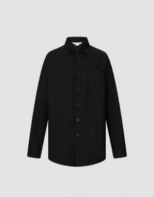 Black Urban Revivo Button Up Oversized Men's Shirts | ICTAND-940