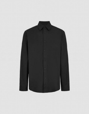 Black Urban Revivo Button Up Straight Men's Shirts | BKPSCY-598