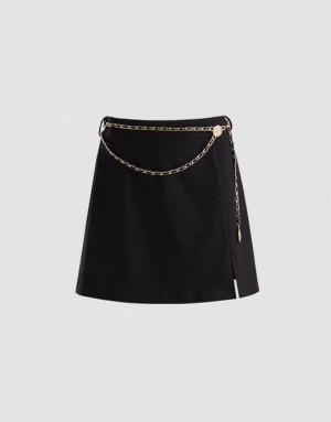 Black Urban Revivo Chain Detail Mini Women's Skirts | GXFCNL-107