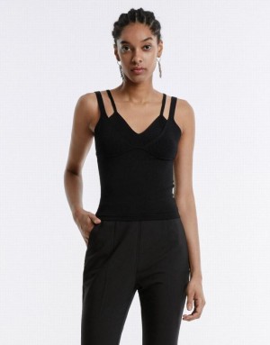 Black Urban Revivo Combination Women's Camisole | GKJFDL-938