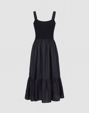 Black Urban Revivo Contrast Ruffle Women's Knitted Dress | ULZRWS-718