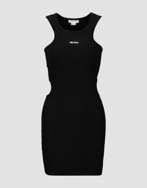 Black Urban Revivo Crew Neck Knitted Skater Women's Short Dress | BMZFCR-832