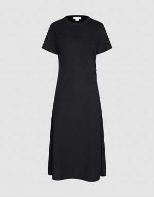 Black Urban Revivo Crew Neck Straight Women's Dress | ZIRNDX-724