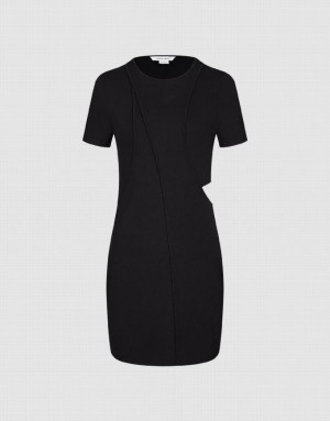 Black Urban Revivo Cut-Out Crew Neck Skinny Women's Dress | AOJIZV-945