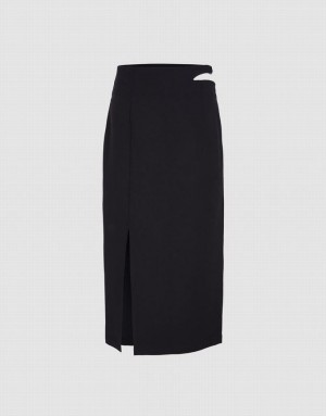 Black Urban Revivo Cut Out Split Hem Women's Skirts | BAFVGZ-782