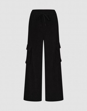 Black Urban Revivo Drawstring Waist Knitted Straight Women's Pants | CMKZJQ-695