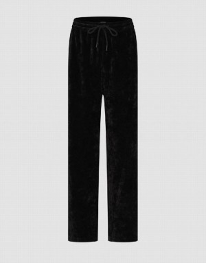 Black Urban Revivo Drawstring Waist Knitted Straight Women's Pants | XYSIFH-382