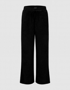 Black Urban Revivo Drawstring Waist Knitted Wide-Leg Women's Pants | ZNFTKI-784