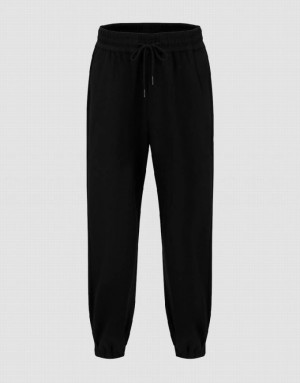 Black Urban Revivo Drawstring Waist Men's Joggers | PCHNIK-903