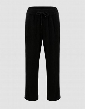 Black Urban Revivo Drawstring Waist Wide-Leg Men's Pants | CYWEKD-164