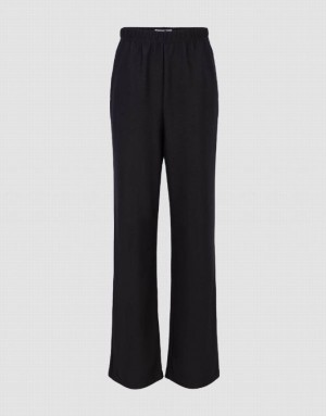 Black Urban Revivo Elastic Waist Knitted Straight Women's Pants | USIHTA-124