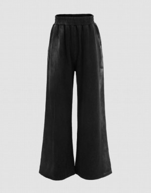 Black Urban Revivo Elastic Waist Knitted Straight Women's Pants | UFRCXH-810