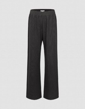 Black Urban Revivo Elastic Waist Knitted Straight Women's Pants | NLKSEF-753