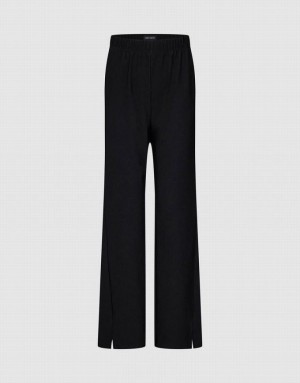 Black Urban Revivo Elastic Waist Knitted Wide-Leg Women's Pants | HPTXAD-497