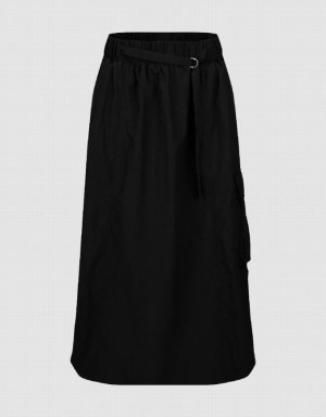 Black Urban Revivo Elastic Waist Midi A-Line Women's Skirts | LNVIBY-463