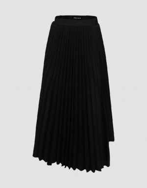 Black Urban Revivo Elastic Waist Midi A-Line Women's Skirts | NPWKVL-910