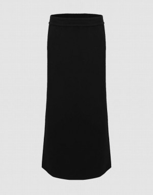 Black Urban Revivo Elastic Waist Midi Straight Women's Skirts | KZUJCO-946