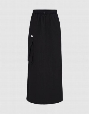 Black Urban Revivo Elastic Waist Midi Straight Women's Skirts | OYXLDB-908