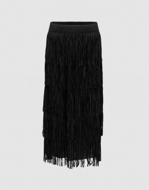 Black Urban Revivo Elastic Waist Midi Straight Women's Skirts | ZJIUAO-721