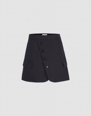 Black Urban Revivo Fake Pockets Mini A-Line Women's Skirts | JRPKNZ-761