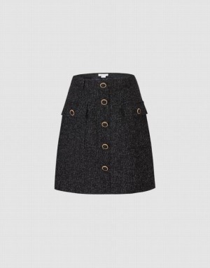 Black Urban Revivo Flap Pocket Textured Women's Skirts | ZTSEBN-958