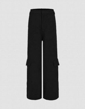 Black Urban Revivo Flap Pocket Wide Leg Women's Pants | TERMYH-026