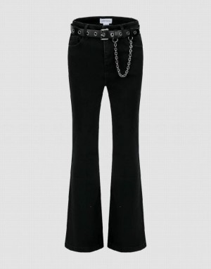 Black Urban Revivo Flare With Belt Women's Jeans | TVERCD-805