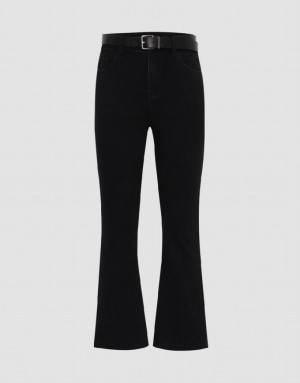 Black Urban Revivo Flare With Belt Women's Jeans | EZJHQA-063