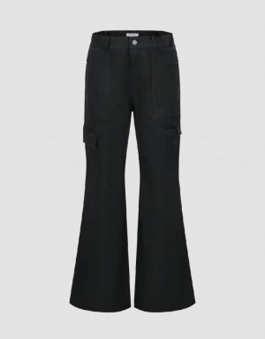 Black Urban Revivo Flare Women's Pants | QMXYFS-539