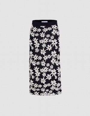 Black Urban Revivo Floral Print Knit Women's Skirts | KOYUZJ-742