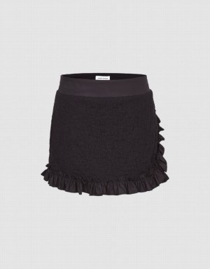 Black Urban Revivo Frill Trim Mini Women's Skirts | CPIGSH-108