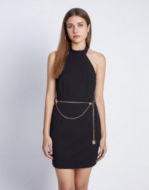 Black Urban Revivo Halter Bodycon Mini With Chain Women's Mini Dress | HQWUCG-942