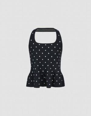 Black Urban Revivo Halter Neck Polka Dot Knitted Top Women's Cardigan | AHKJSU-749