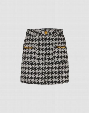 Black Urban Revivo Houndstooth Mini Women's Denim Skirt | BEQSTD-890