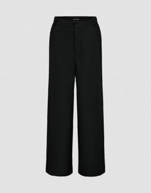 Black Urban Revivo Loose Straight Women's Pants | MLCRFH-965