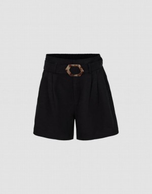 Black Urban Revivo Loose With Belt Women's Shorts | UAEVLF-521