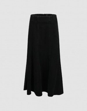 Black Urban Revivo Midi A-Line Women's Denim Skirt | FMAVYG-029