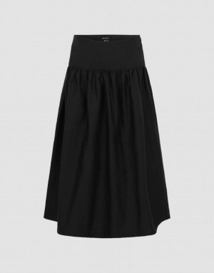 Black Urban Revivo Midi A-Line Women's Skirts | BZIVTY-682