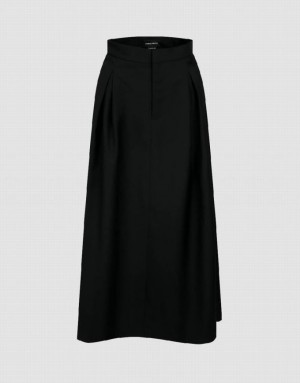 Black Urban Revivo Midi A-Line Women's Skirts | ZFWLTS-852