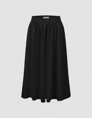 Black Urban Revivo Midi A-Line Women's Skirts | HFTLZV-590